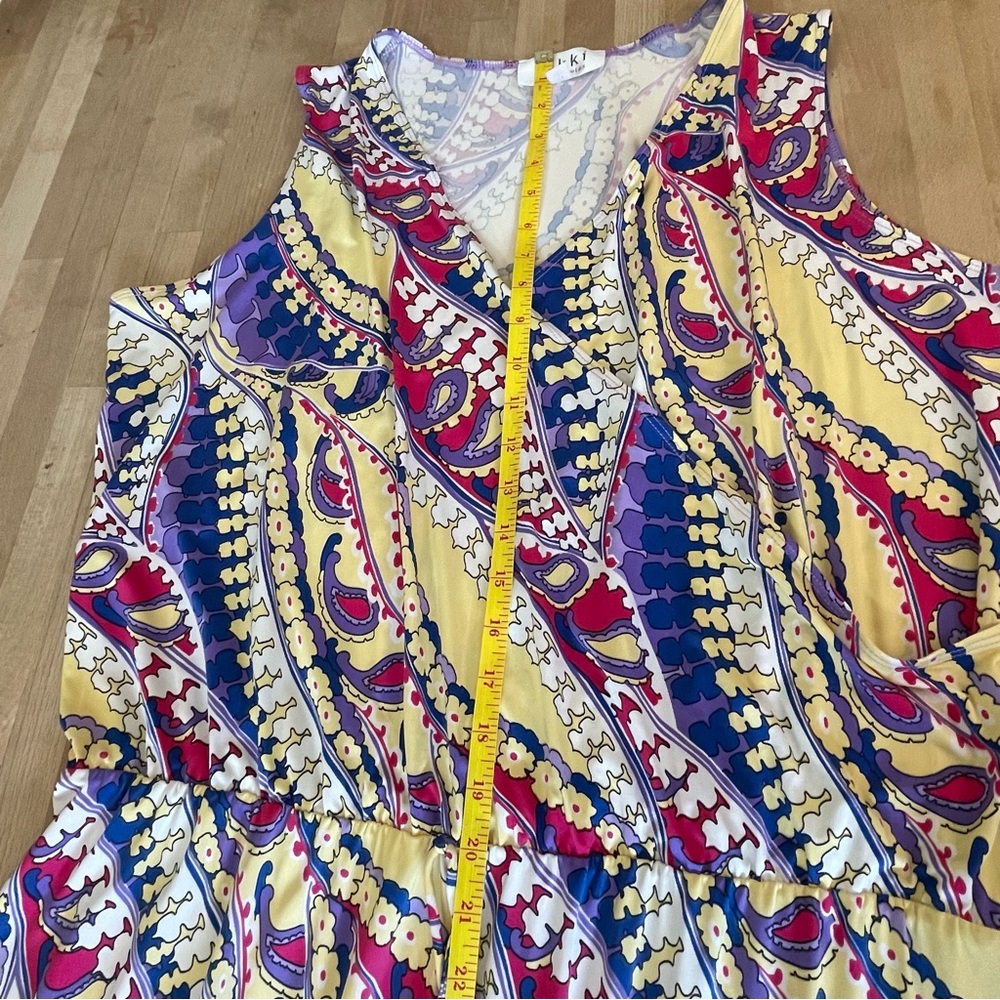 NWOT Nikki Poulos Maxi Dress 1X Plus Sleeveless V-Neck Paisley Floral Multicolor - Picture 6 of 10